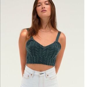 NWT Free People Sunkeeper Cable Knit Sweater Cami Crop Tank Top in Green Size: M